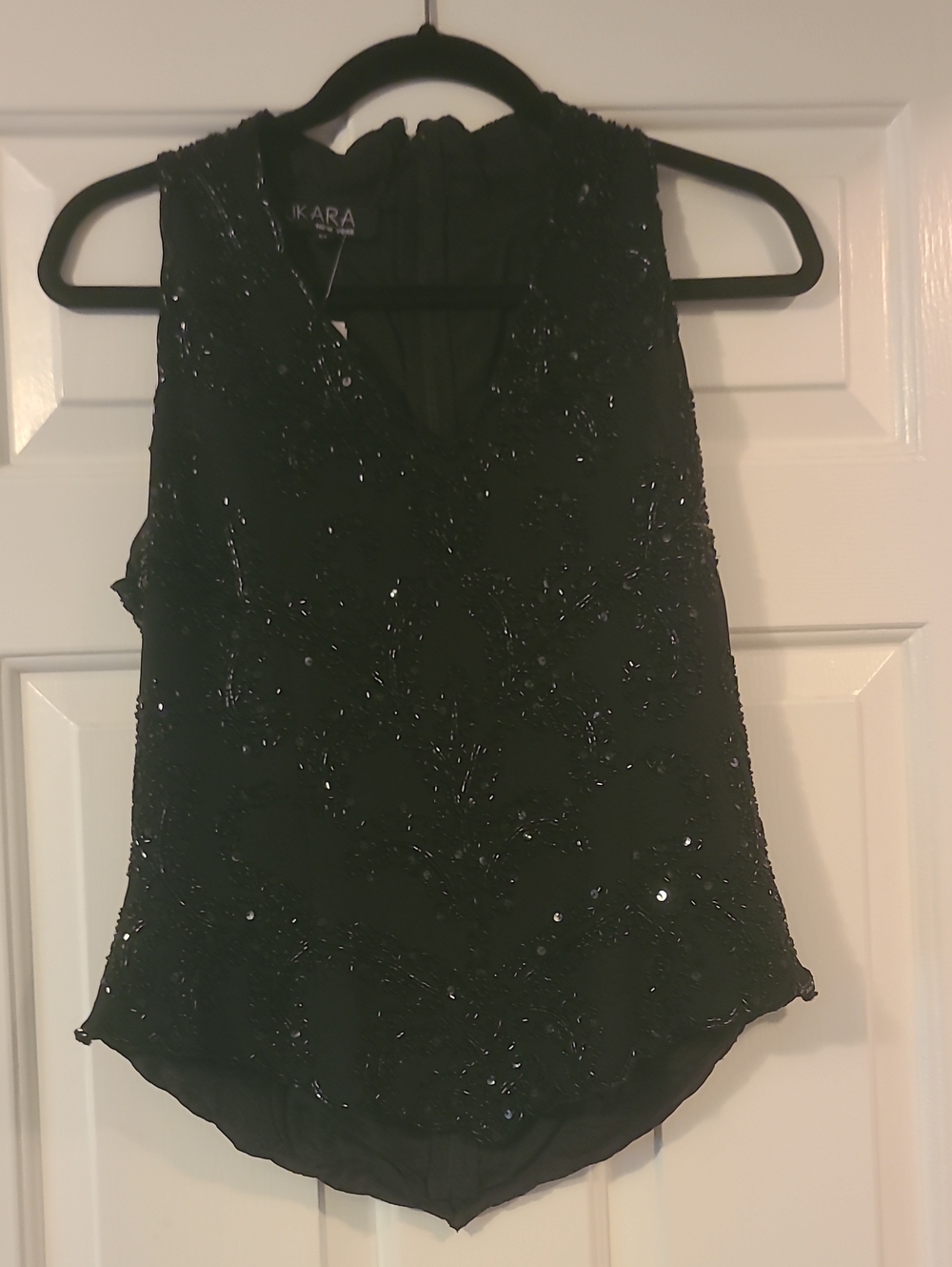 IKARA Black Sleeveless Beaded V-Neck Top